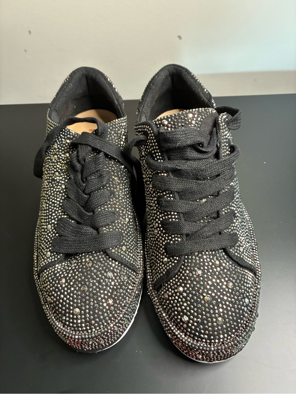 INC International Concepts Black Rhinestone Lace-Up Sneakers
